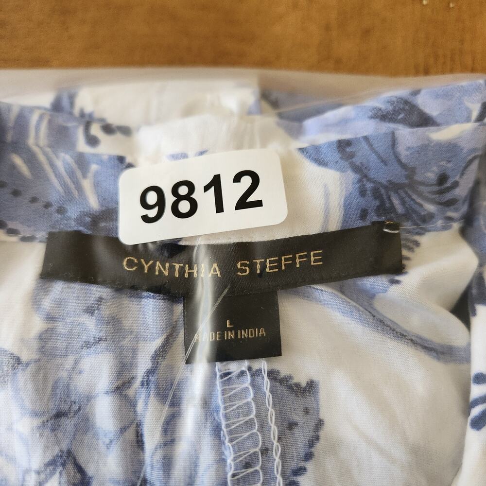 Cynthia Steffe Shirt Dress Women's L White Blue Floral Flared Coastal Nautical - Picture 16 of 16